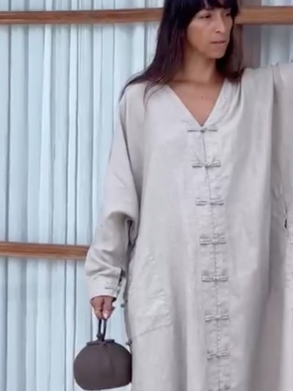 MYRAH PENALOZA 100% Linen Frog Button Asian Inspired Dress One Size NWT